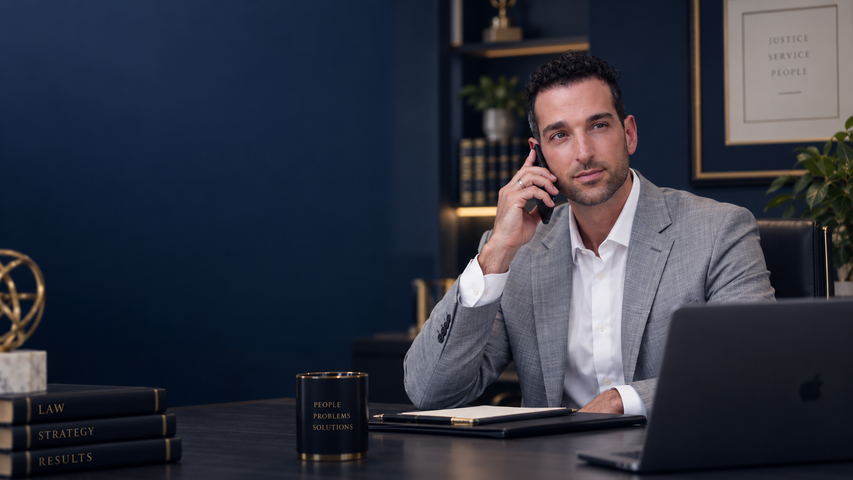 Julian Bendinelli taking a call at the firm's office