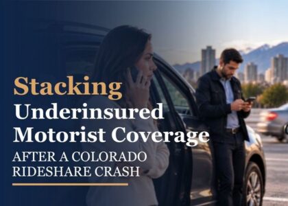Blog graphic on stacking underinsured motorist coverage after a Colorado rideshare crash, Julian Bendinelli Law Firm
