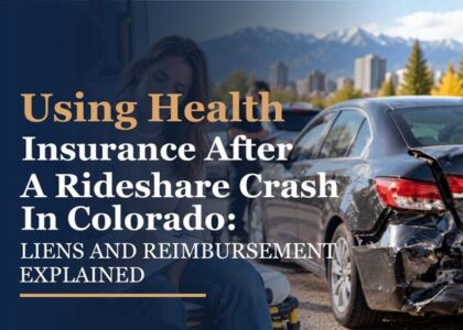 Blog graphic on health insurance liens after a rideshare accident in Colorado, Julian Bendinelli Law Firm