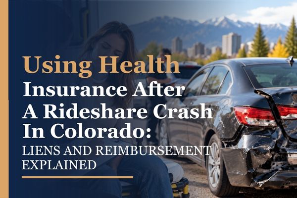 Blog graphic on health insurance liens after a rideshare accident in Colorado, Julian Bendinelli Law Firm